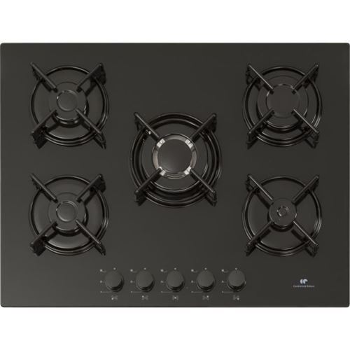 Continental Edison CECTG5VB9 - Gaskookplaat - 5 hobben - breedte: 69 cm - diepte: 52 cm - Klasse A - zwart - zwart