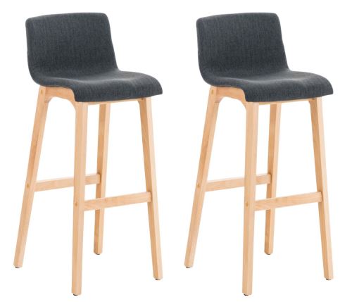 CLP Lot de 2 tabourets de bar Hoover en tissu Pieds Bois nature , Gris foncé