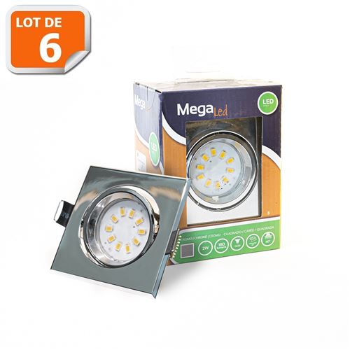 Lot 6 Spots encastrables LED amovibles Chrome 2W - Equivalent 20W - Mega Led CL10GUSC20W