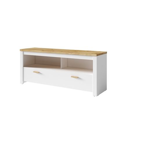 Meuble TV Nicea 2 niches 1 tiroir blanc chêne