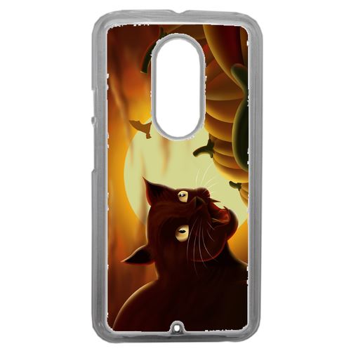 Coque Chat Noir Citrouille Compatible Motorola Moto X2 Transparent