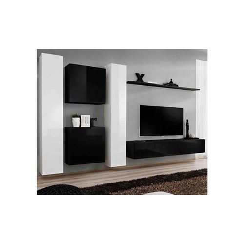 Ensemble meuble salon SWITCH VI design, coloris noir et blanc brillant.