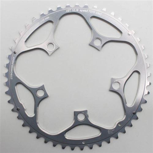 Plateau route 5bra 49dts d.110 compact exterieur argent alu 7075 stronglight type shimano 9-10v.