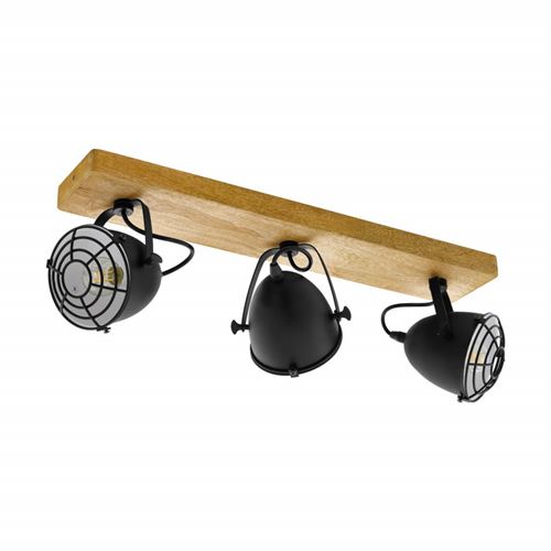 EGLO Projecteur Gatebeck 3 lampes Acier et bois Noir