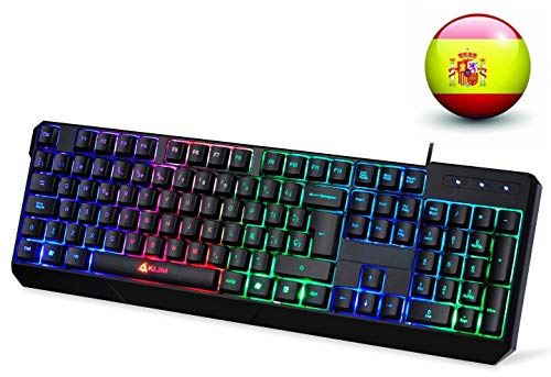 KLIM Spain Clavier Gamers QWERTY Filaire USB Haute Performance [ Version 2018 ] Clavier Éclairé tique Gaming Noir