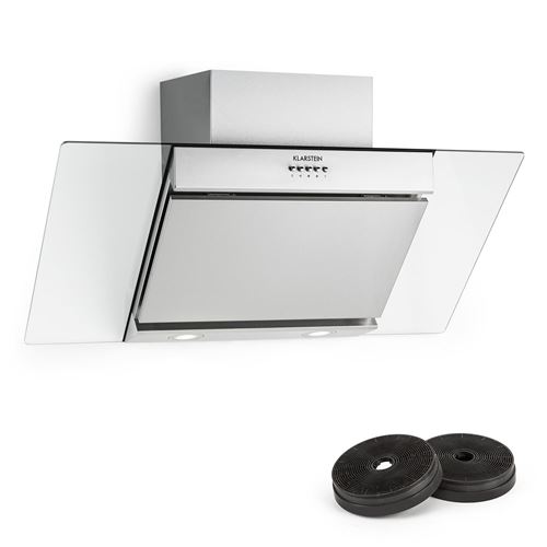Klarstein Zola Set Hotte murale aspirante 90cm + 2 filtres recyclage d'air 635m³/h classe B - argent