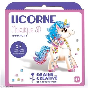Kit Graine Créative 4 cartes mosaïque 3D licorne