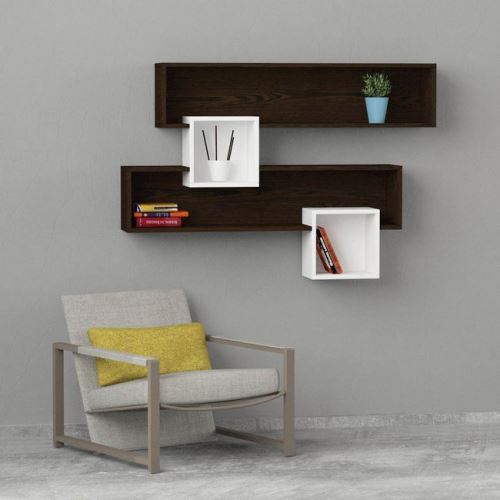 HOMEMANIA Étagère Salad - Murale Flottante, pour Livres - pour Séjour, Bureau, Chambre - Wengé, Blanc en Bois, 135 x 22 x 92 cm