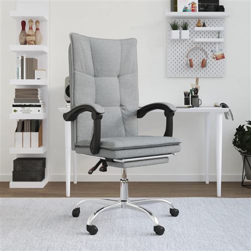 vidaXL Fauteuil Inclinable de Bureau, Chaise Pivotante avec Dossier et Repose-pied Réglables, Siège de Bureau avec Roulettes, Gris Clair Tissu