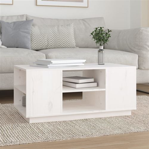 vidaXL Table basse Blanc 90x49x40,5 cm Bois massif de pin