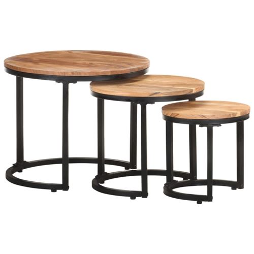VIDAXL - Table d'appoint - Ensemble de 3 - Bois d'acacia massif - Image 3