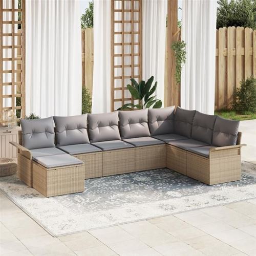 Non Communiqué Beige Ensemble De Canapé De Jardin 8 Pièces Avec Coussins En Rotin Poly, Canapé De Jardin 2 Places Avec Rangement Et 3354149