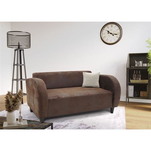 Canapé 2 Places Ikainen - Tissu Marron Vieilli - Style Vintage - L138 X H67 X P80 Cm