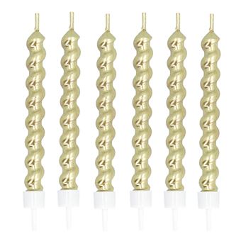 6 bougies torsadées anniversaire 6cm or - boland 30353 - 1