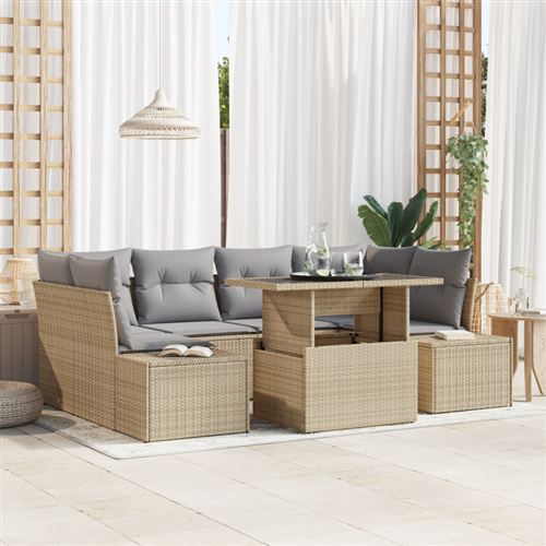 vidaXL Ensemble de canapé de jardin 7 pc Beige et Gris clair