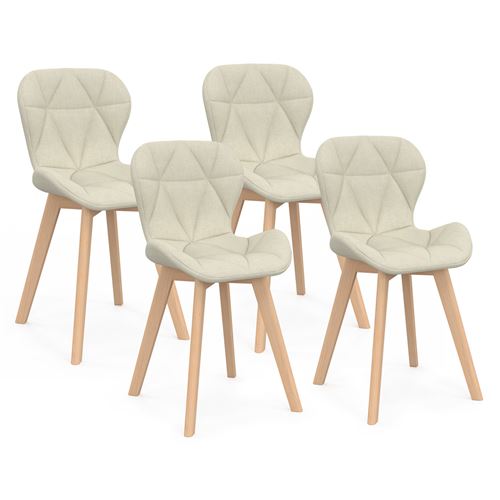 Lot de 4 chaises en tissu beige design pour salle à manger