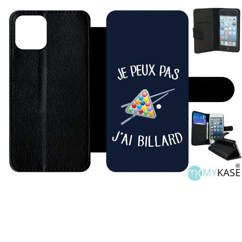 Etui My-Kase pour iPhone 11 Pro - je peux pas j ai billard 2 fond bleu nuit - Simili-cuir Noir