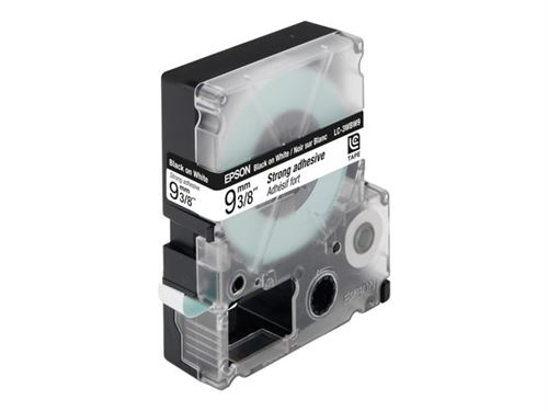 EPSON  LC-3WBW9 - Adh&eacute;sif extra fort - noir sur blanc - Rouleau (0,9 cm x 9 m) 1 cassette(s) ruban - pour LabelWorks LW-1000P, LW-300, LW-300L, LW-400, LW-400L, LW-400VP, LW-600P, LW-700,