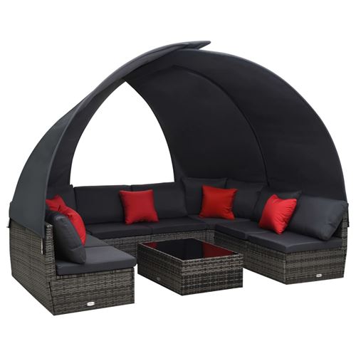  Salon de jardin 9 pcs avec auvent R&eacute;sine tress&eacute;e Anthracite