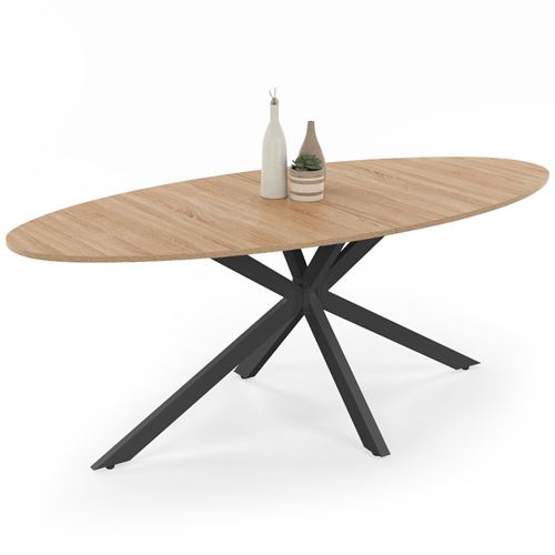 Non Communiqué Bois Table A Manger Fixe Sans Tiroir 10 Personnes Ovale En Mdf 200 X 90 X 75 Cm