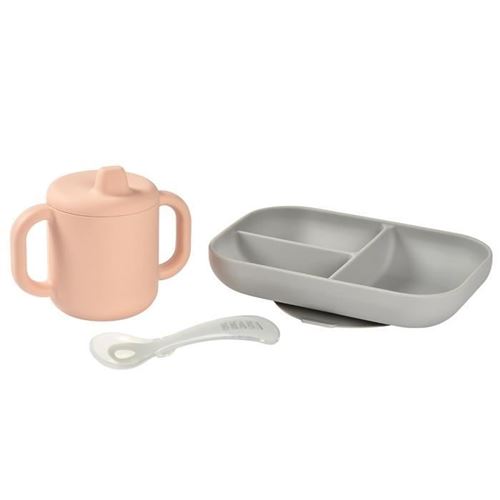Coffret d'apprentissage silicone + tasse - Rose