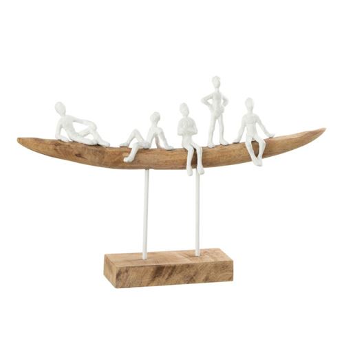 Non Communiqué Statuette Déco En Bois "Personnage Sur Banc" 30Cm Naturel