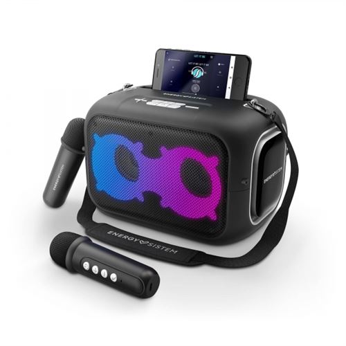 Energy Sistem Noir Enceinte Karaoké - Bluetooth 5.4 - True Wireless - 60W - Ipx4 - Autonomie 8H - Lumières Led - 2 Microphones Sans Fil - Lecteur Mp3 - Coloris - Image 3