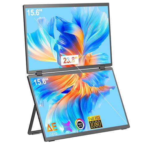Écran double écran portable 15,6 pouces 1080 full HD, luminosité 300cd/m²/100% compatible sRGB/VESA, mini HDMI, interface Type C