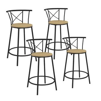 Lot de 4 tabourets de bar bistrot DETROIT avec dossier arrondis design industriel - 1