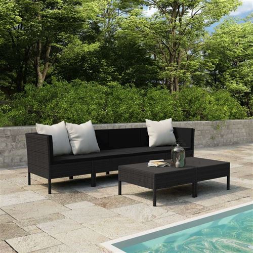 Vidaxl salon de jardin 6 pcs avec coussins r&eacute;sine tress&eacute;e noir 3056983