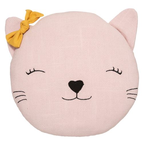 coussin déco polyester chat nud ocre 27x12cm rose