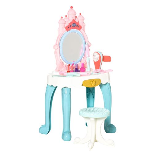 Coiffeuse enfant avec tabouret design château de princesse - effets lumineux et sonores - 12 accessoires - ABS PP multicolore