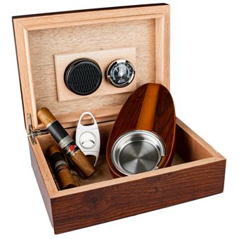 Pack cave à cigares Humidor Premium comprenant cendrier, coupe-cigares, hygromètre - 1