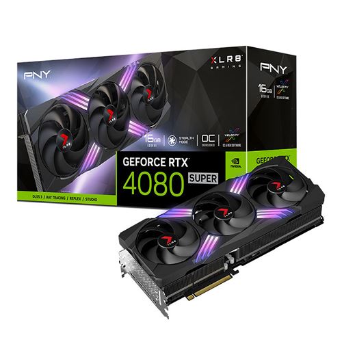 PNY GeForce RTX 4080 Super 16GB Gaming VERTO EPIC-X RGB Triple Fan - Carte graphique - NVIDIA GeForce RTX 4080 SUPER - 16 Go GDDR6X - PCIe 4.0 x16 - HDMI, 3 x DisplayPort - boîte