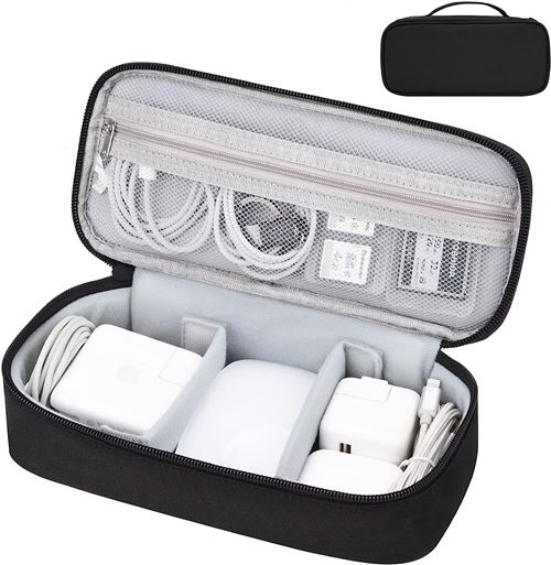 Mini Sac de Voyage Étui de rangement noir pour Chargeur Apple, accessoires câbles ,cordons, disque dur externe, banque d'alimentation portable
