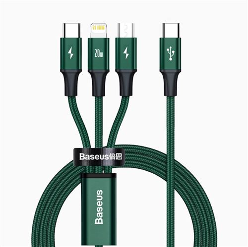 Câbles BASEUS CAMLT USB vers M + C + L 20W 1.5M vert