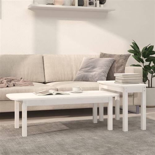 vidaXL - Ensemble de tables basses - 2 pièces - Blanc - Pin massif - Image 2