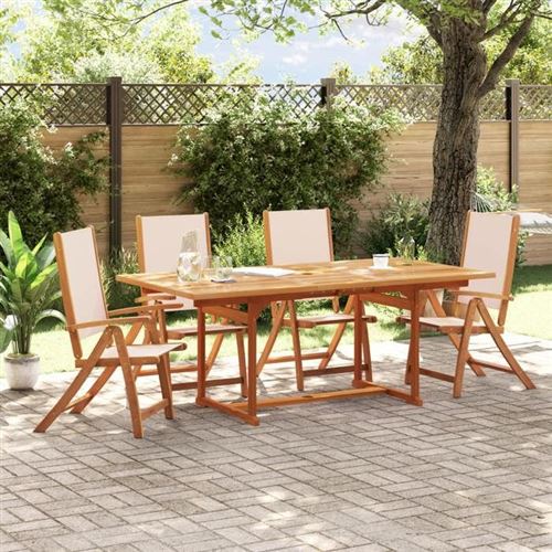 Non Communiqué Marron Vidaxl Ensemble À Manger De Jardin 5Pcs Bois D'acacia Solide Textilène, Ensemble À Manger D'extérieur, Meuble De Salle À 3279274