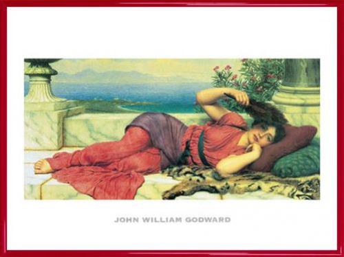 Poster Reproduction Encadré: John William Godward - Noon - Day Rest (60x80 cm), Cadre Plastique, Rouge