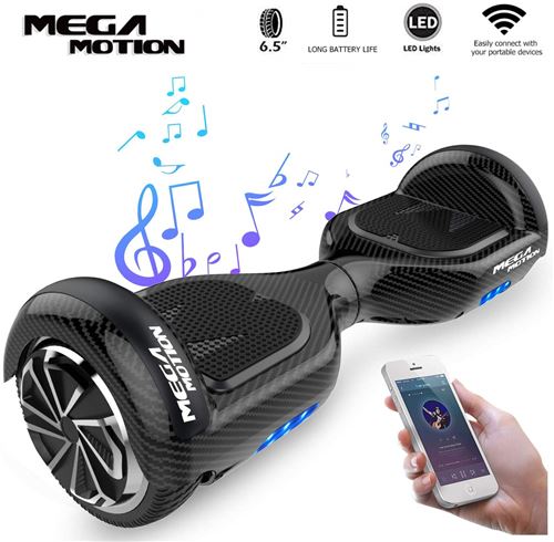Hoverboard 6.5 Pouces gyropode balance board électrique Haut-Parleur Bluetooth moteur 700W carbonne noir