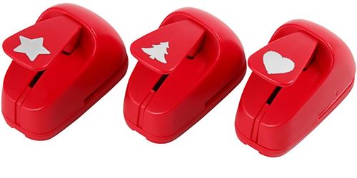 Creotime figure perfore 16 mm arbre de noël / coeur / étoile 3 pcs rouge