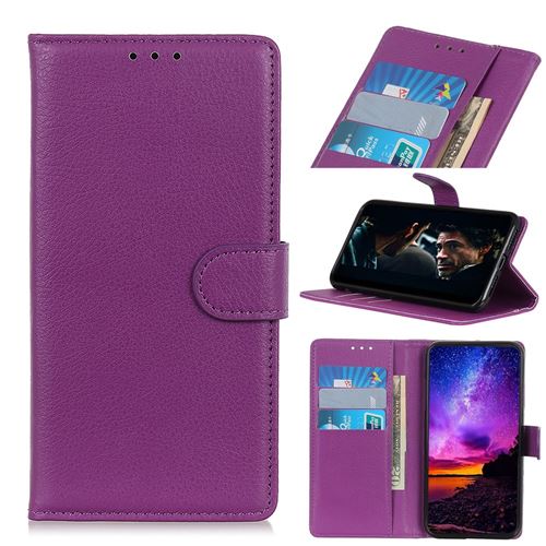 Etui en PU peau de litchi avec support violet pour votre Xiaomi Mi 10 Lite 5G/Mi 10 Youth 5G