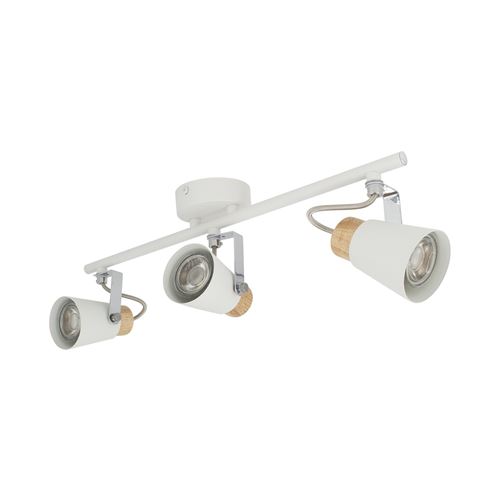 TechBrey Plafonnier Orientable M&eacute;tal et Bois Mara 3 Spots Blanc