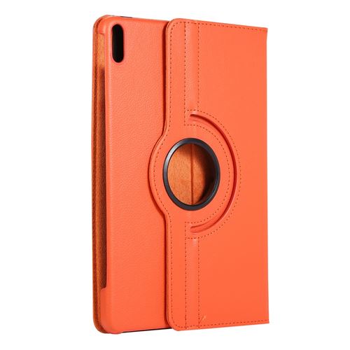 Etui en PU peau de litchi avec support rotatif à 360° orange pour votre Huawei MatePad