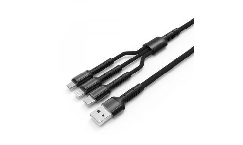 Câble LDNIO 3 en 1 Noir Lightning Micro USB et Type C