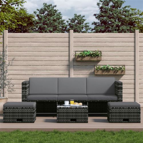 Vidaxl salon de jardin 4 pcs avec coussins r&eacute;sine tress&eacute;e gris 48145
