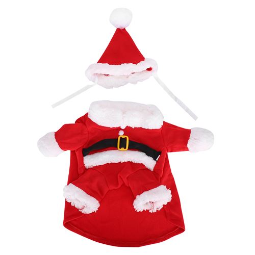 Vêtements de chien chat confortable en coton de père Noël avec chapeau L - Rouge
