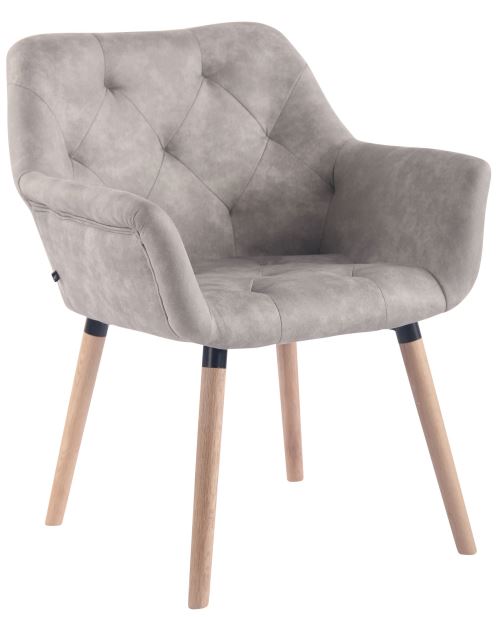 Chaise de Salle à manger Cassidy en Similicuir Vintage - Chaise de coiffeuse avec accoudoirs - Piètement Bois de Chêne Nature - Couleur Gris