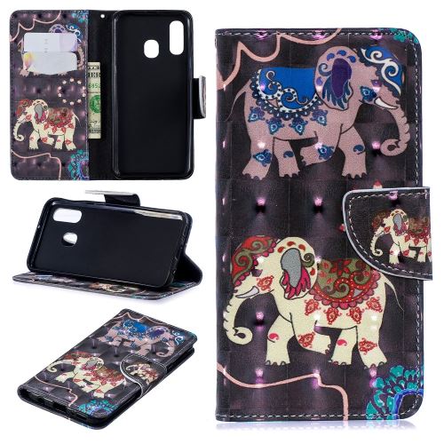 Etui en PU impression de motifs décor de points lumineux éléphant pour votre Samsung Galaxy A40