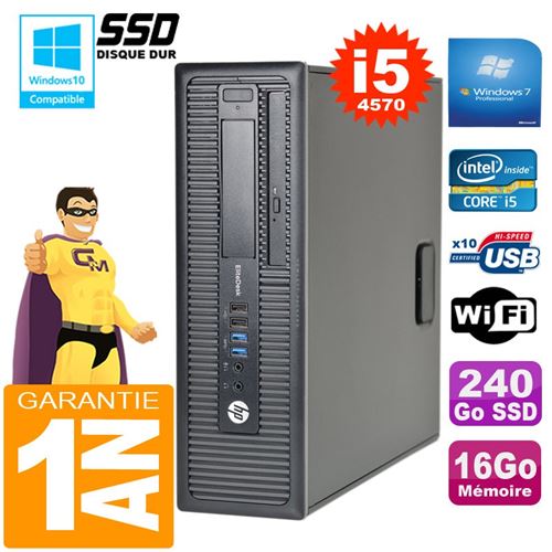 Pc hp elitedesk 800 g1 sff core i5-4570 16go disque 240go ssd graveur dvd wifi w7